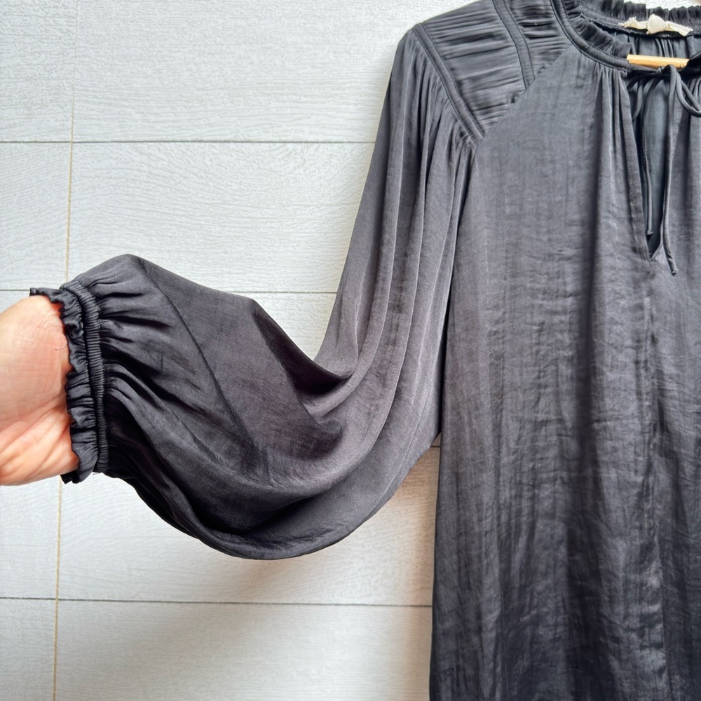 Grade & Gather | Satin Black Pleated Shoulder Blouse – Romantic Boho | Size S - Picture 6 of 10